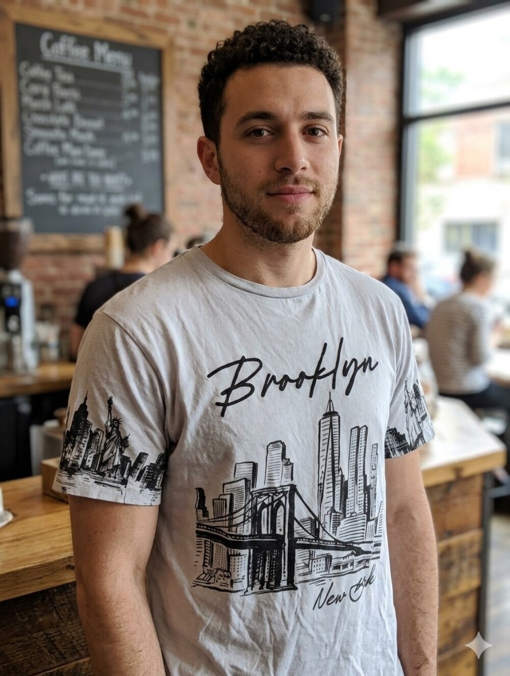 Persaya White Tee with Black Brooklyn Skyline Print